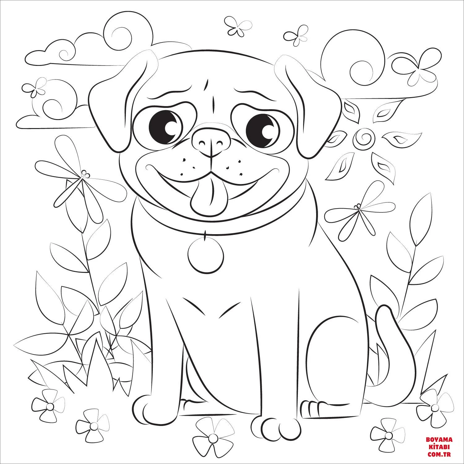 Köpek boyama sayfası #450 – basit çizim, yaz tatili etkinliği