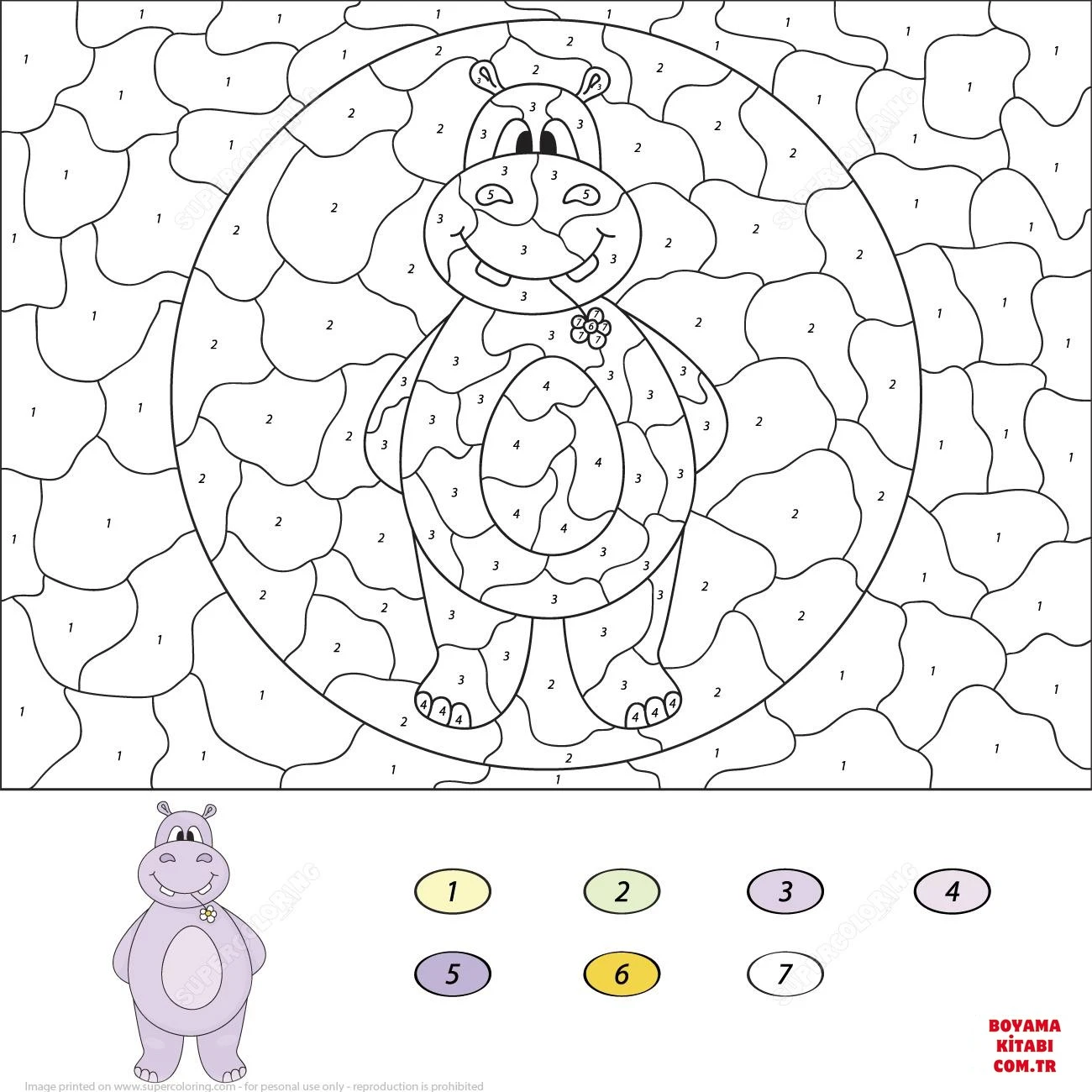 Hipopotam boyama sayfası #7 – mürekkep tasarrufu sağlar, PDF indir