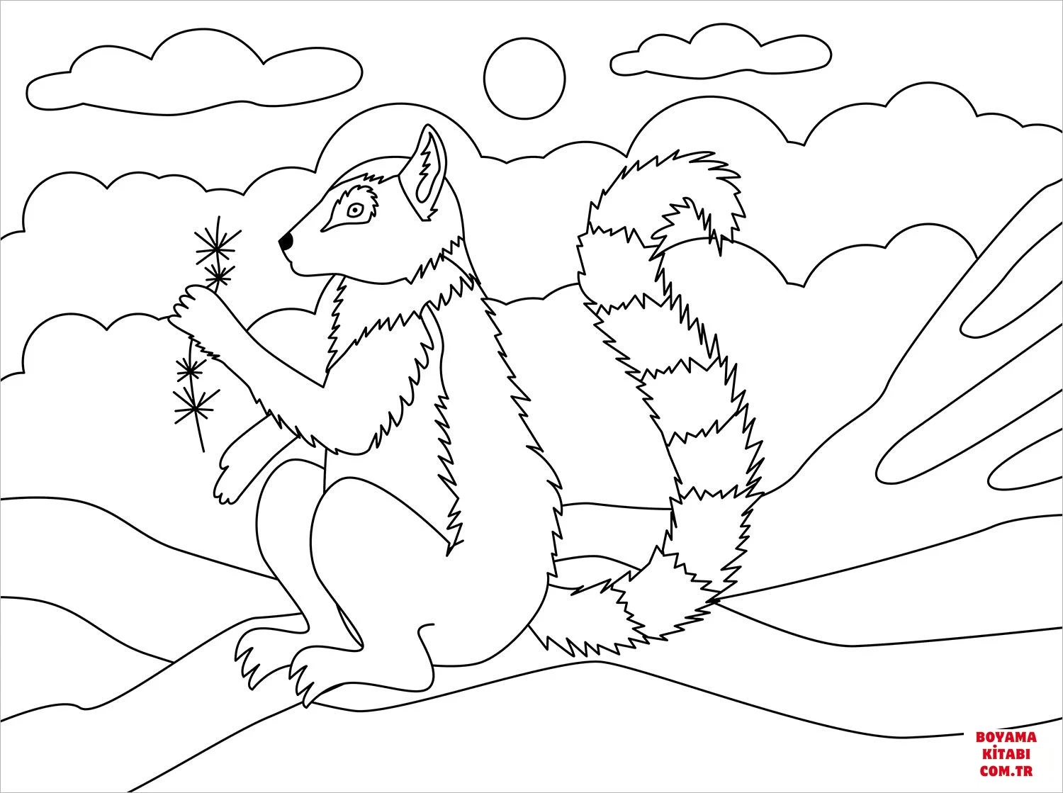 Lemur boyama sayfası – basit çizim, kolay boyama
