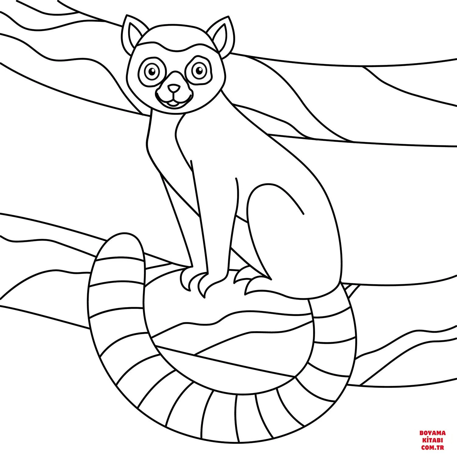 Lemur boyama sayfası – PDF indir, sevimli karakter