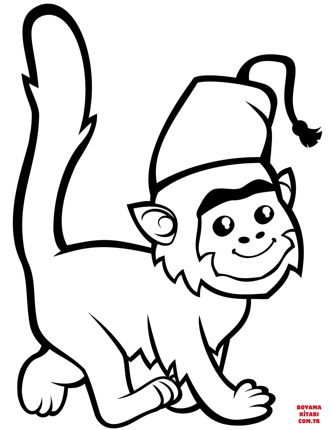 Maymun boyama sayfası – çizgi film temalı, basit çizim