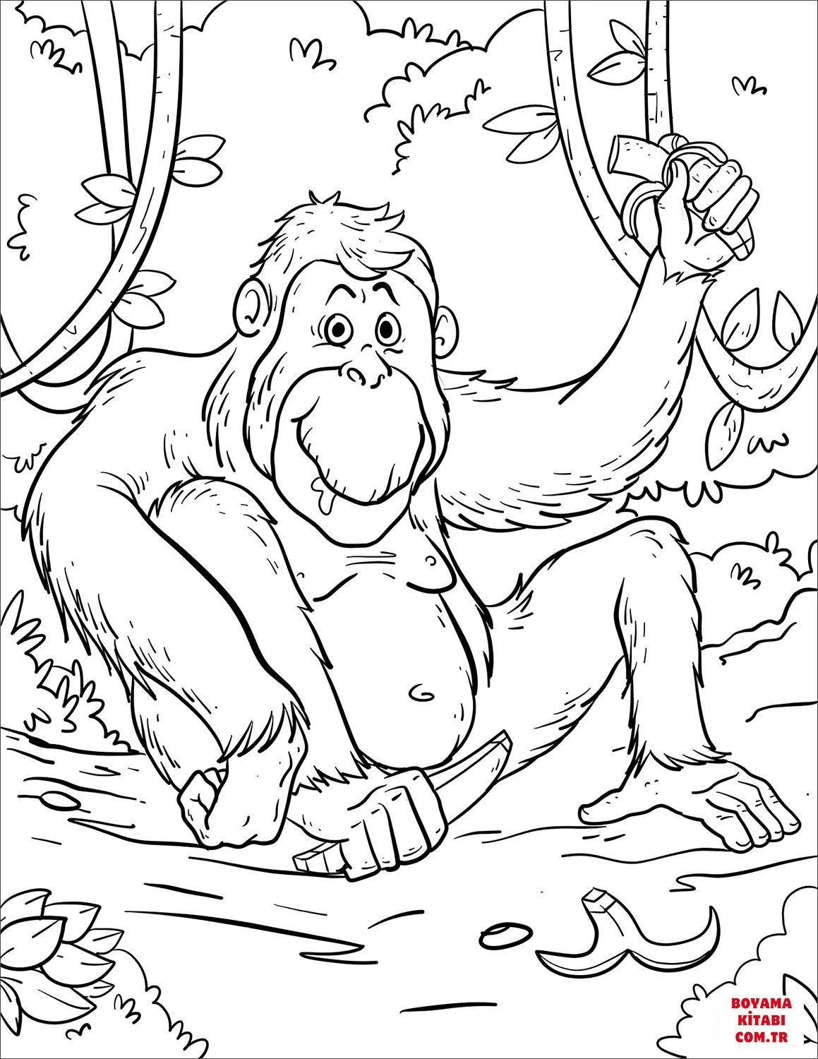 Orangutan boyama sayfası – çizgi film temalı, basit çizim