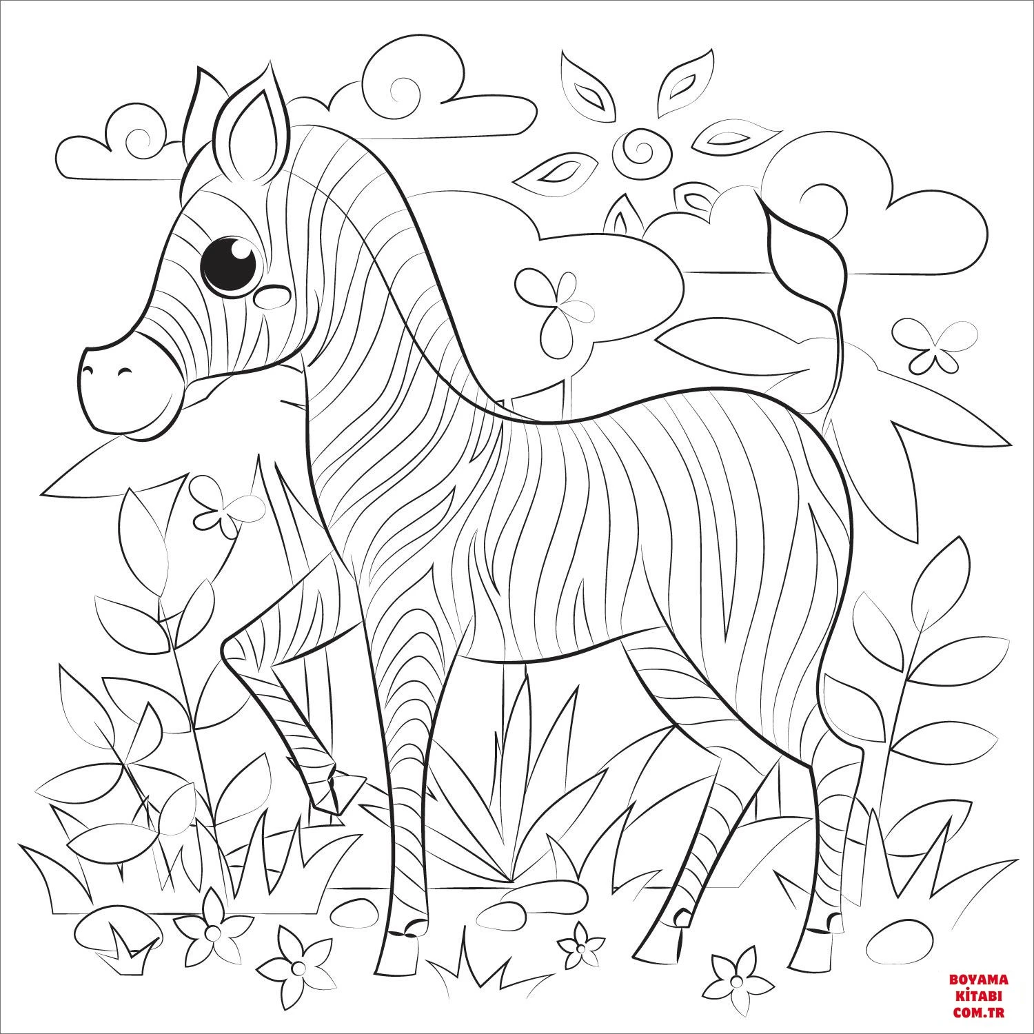 Zebra boyama sayfası – PDF indir, sevimli karakter