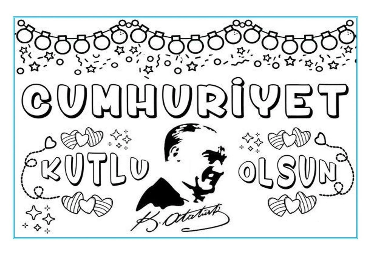 Cumhuriyet Bayramı boyama sayfası – eğlenceli etkinlik, el becerilerini geliştirir