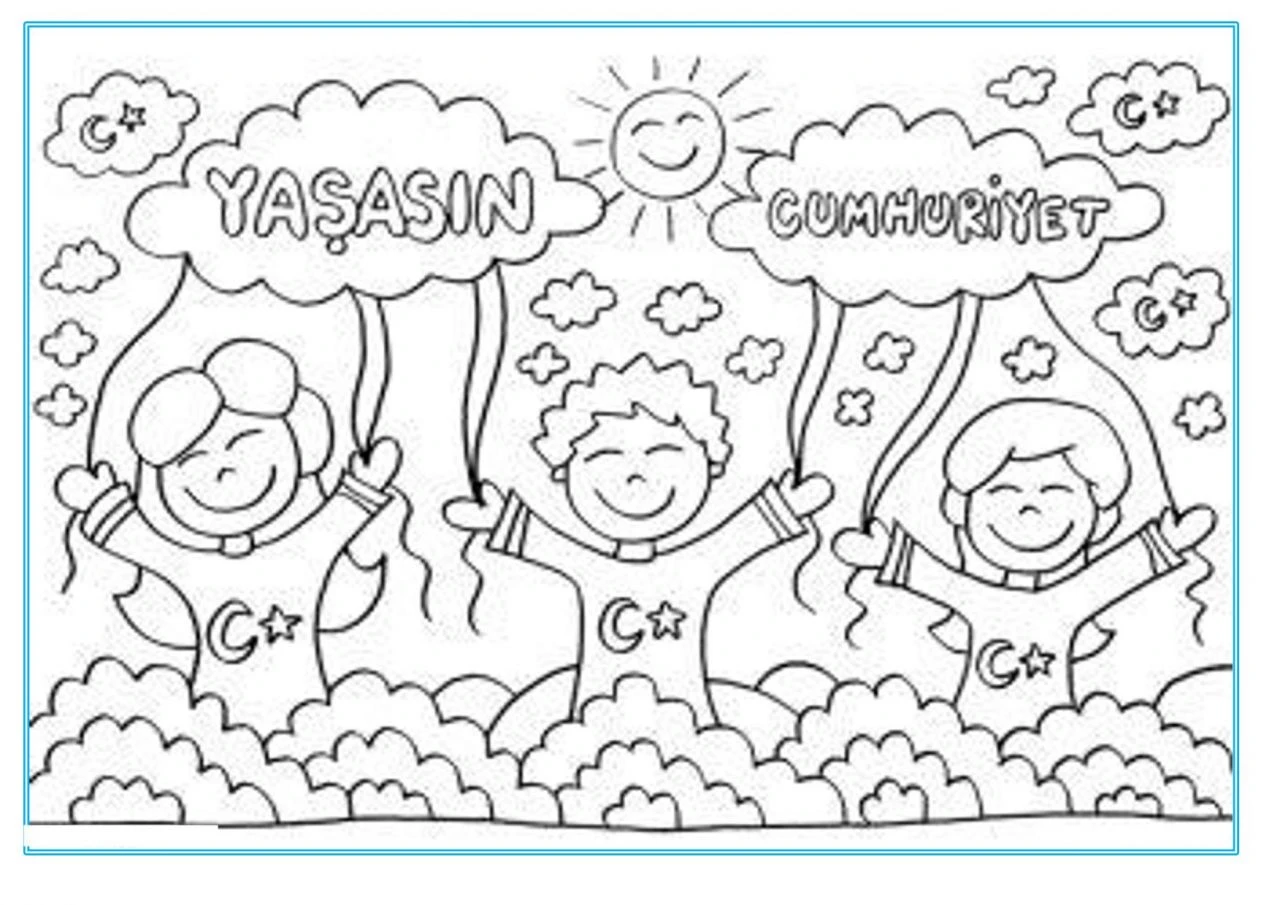 Cumhuriyet Bayramı boyama sayfası – keyifli zaman, renkli çizimler