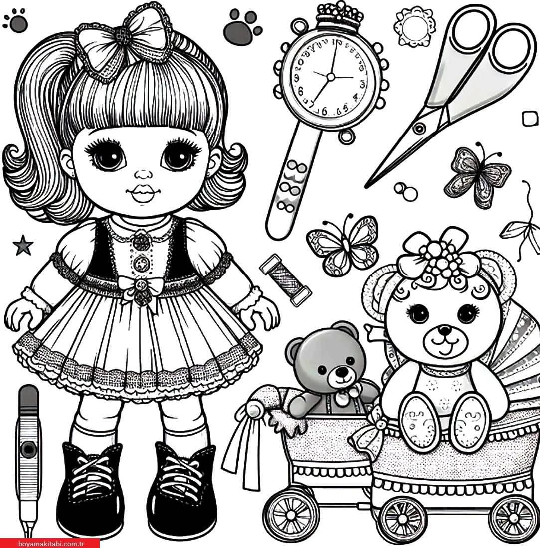 Dolls boyama sayfası #1 – sevimli karakter, sanatsal çalışma