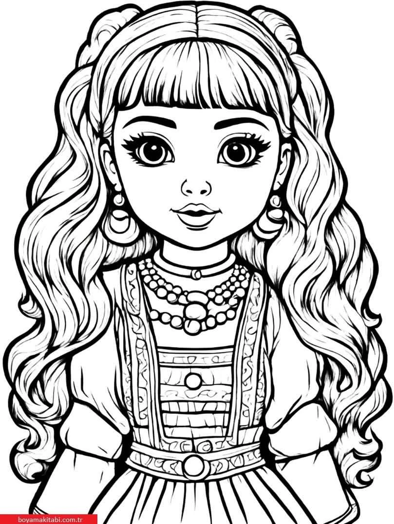 Dolls boyama sayfası #19 – dikkat ve odaklanma geliştirir, A4 baskıya uygun
