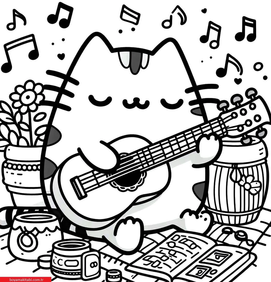 Pusheen boyama sayfası – çocuklar için, çizgi film temalı