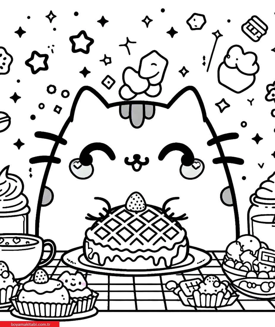 Pusheen boyama sayfası – kolay boyama, eğitici aktivite