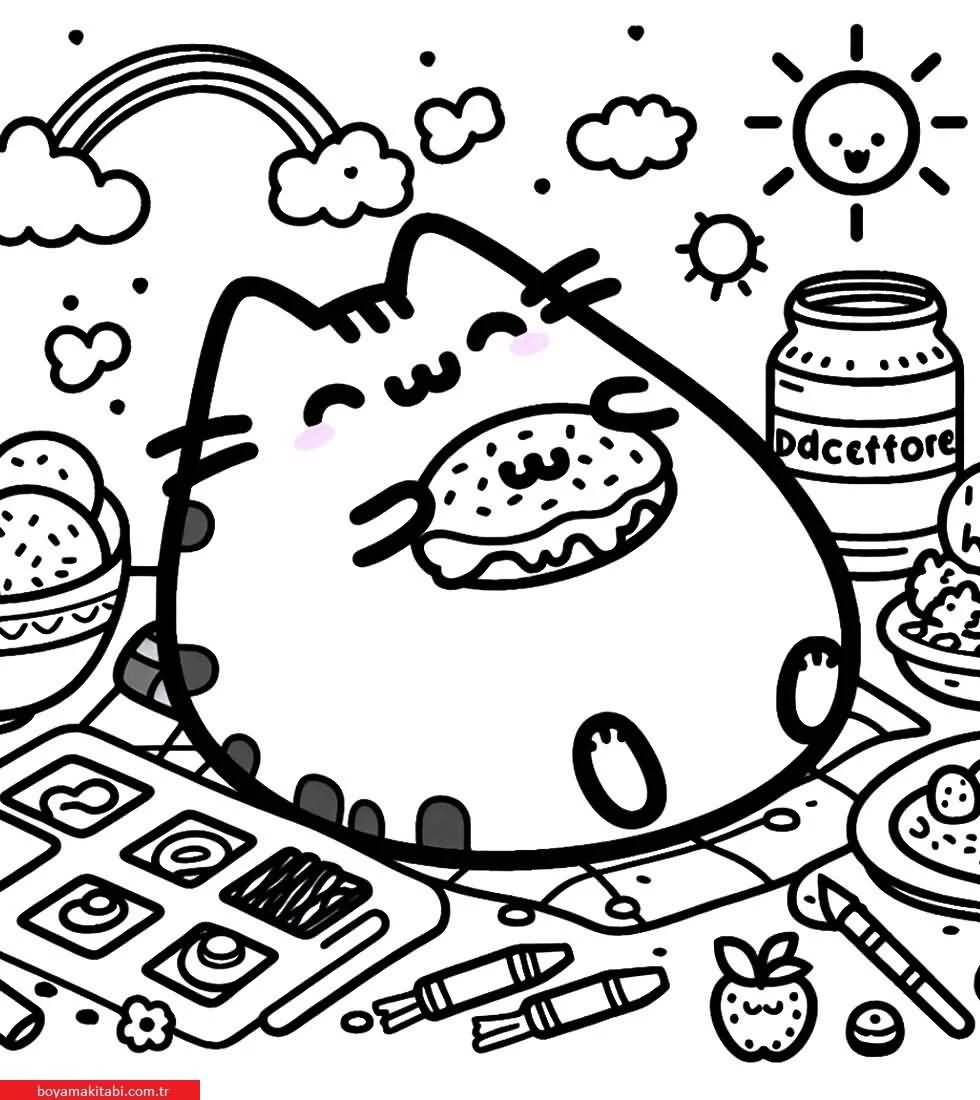 Pusheen boyama sayfası – boyama etkinliği, çocuk aktivitesi