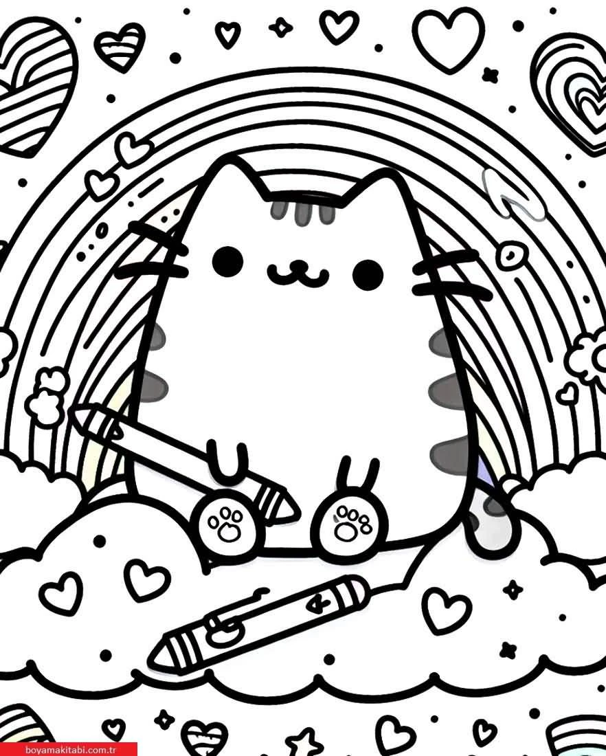 Pusheen boyama sayfası – eğitici aktivite, yaratıcılık