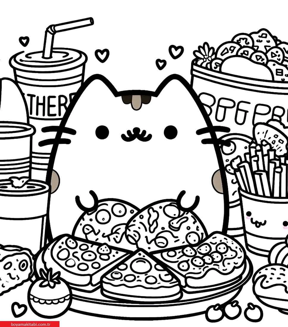 Pusheen boyama sayfası – el becerilerini geliştirir, boyama çalışması