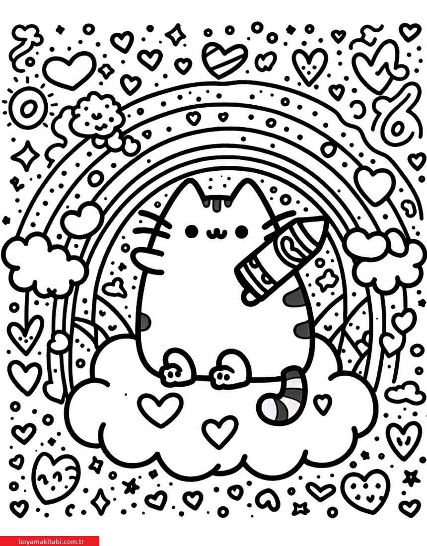 Pusheen boyama sayfası – evde etkinlik, ücretsiz yazdır