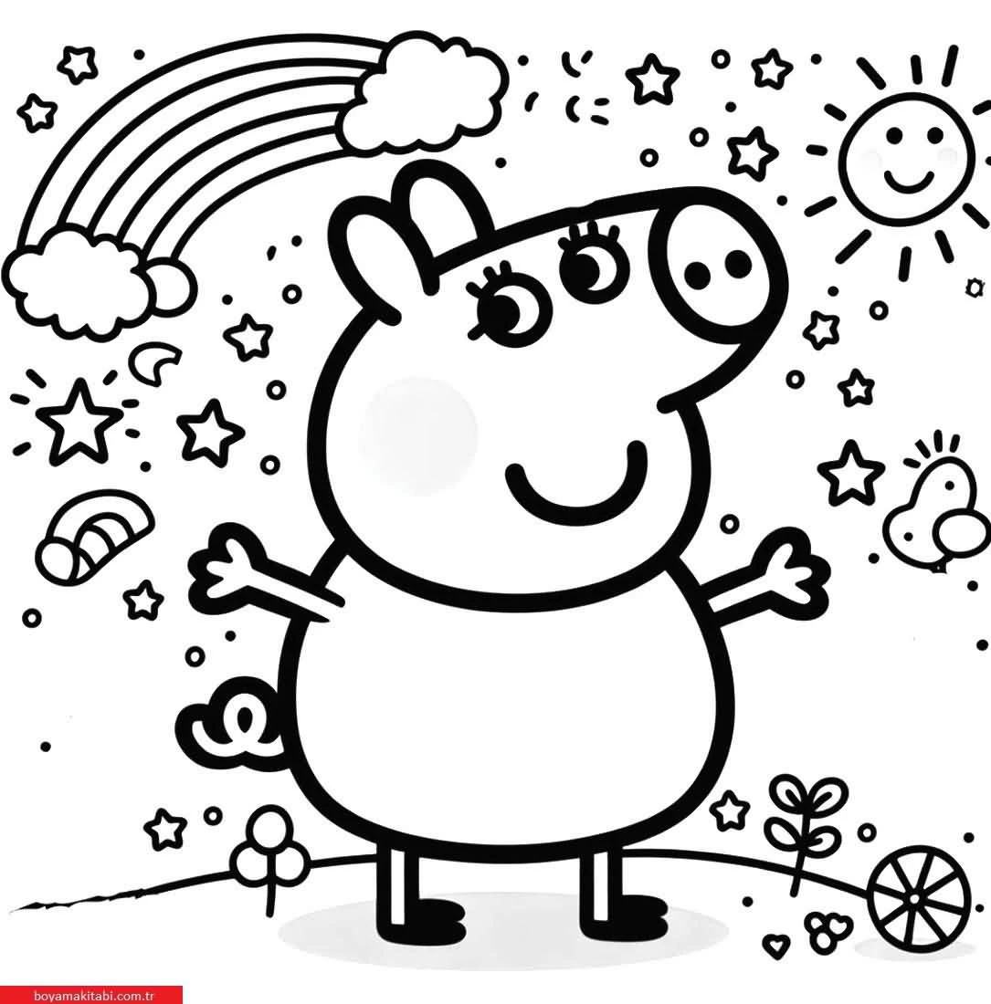 Peppa Pig boyama sayfası – renkli çizimler, okul öncesi
