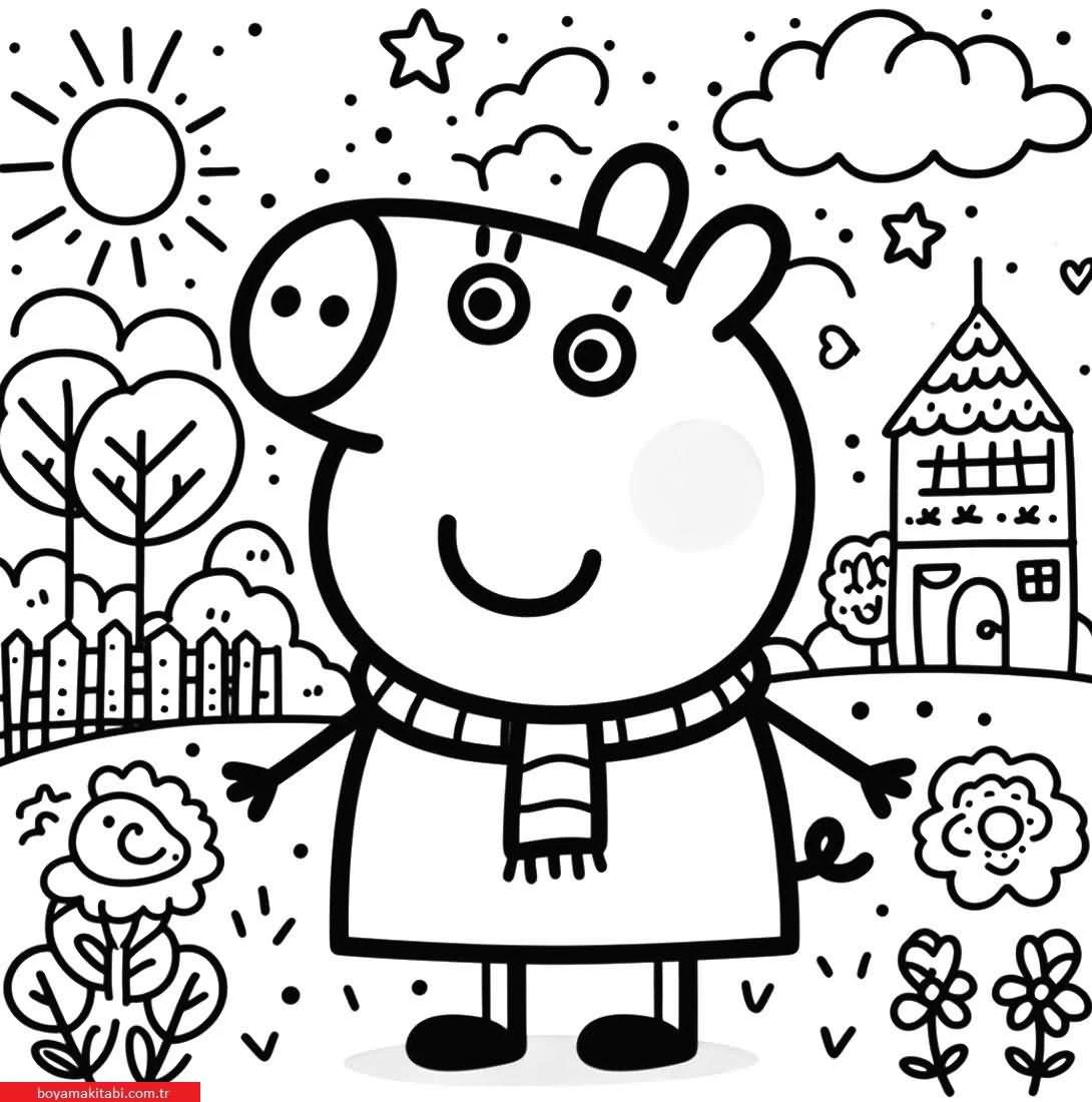 Peppa Pig boyama sayfası – çocuk aktivitesi, PDF indir