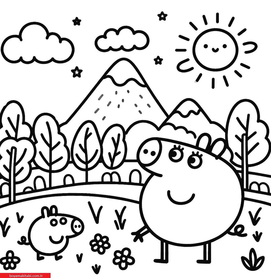 Peppa Pig boyama sayfası – basit çizim, kolay boyama