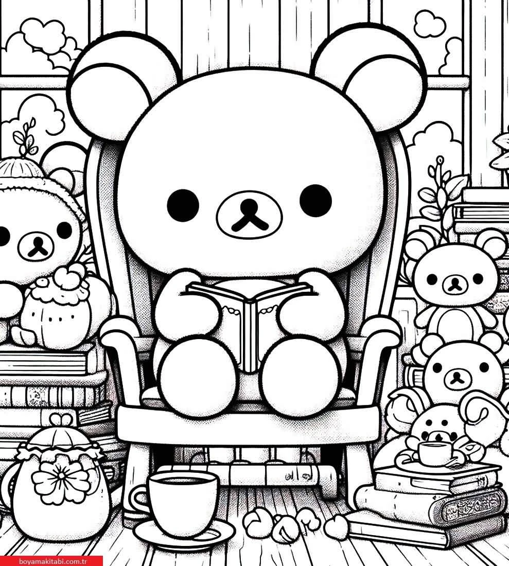 Rilakkuma boyama sayfası – çocuklar için, çizgi film temalı
