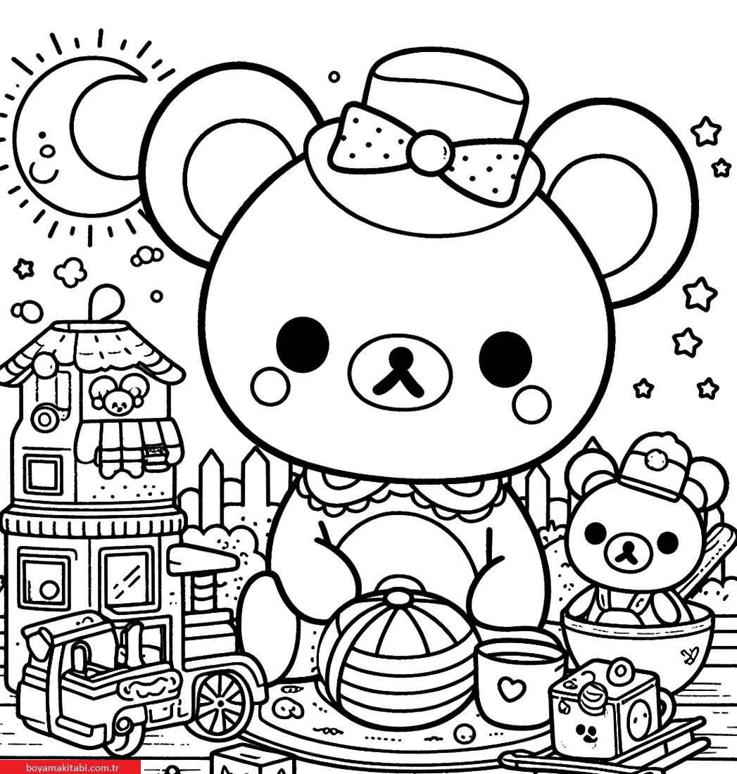 Rilakkuma boyama sayfası – sevimli karakter, sanatsal çalışma