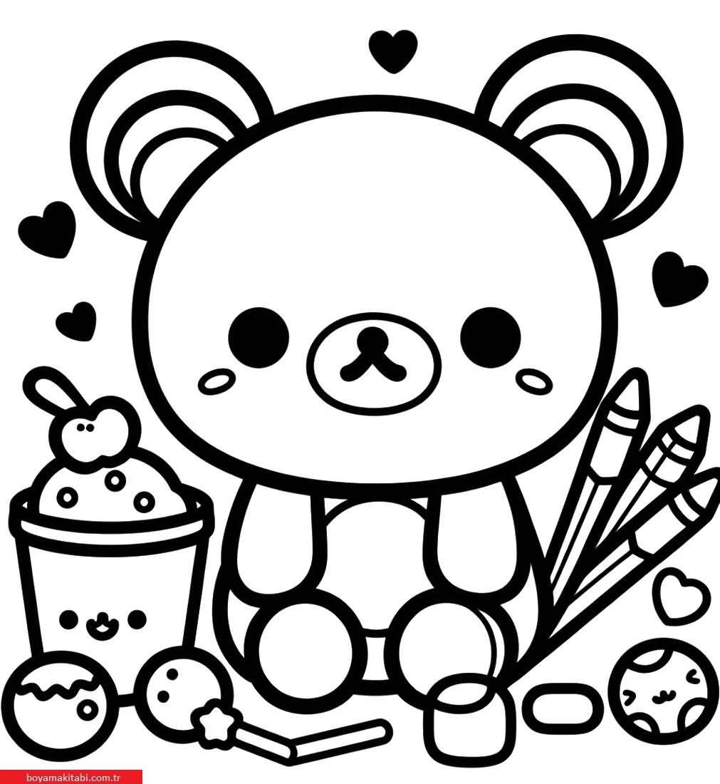 Rilakkuma boyama sayfası – keyifli zaman, renkli çizimler