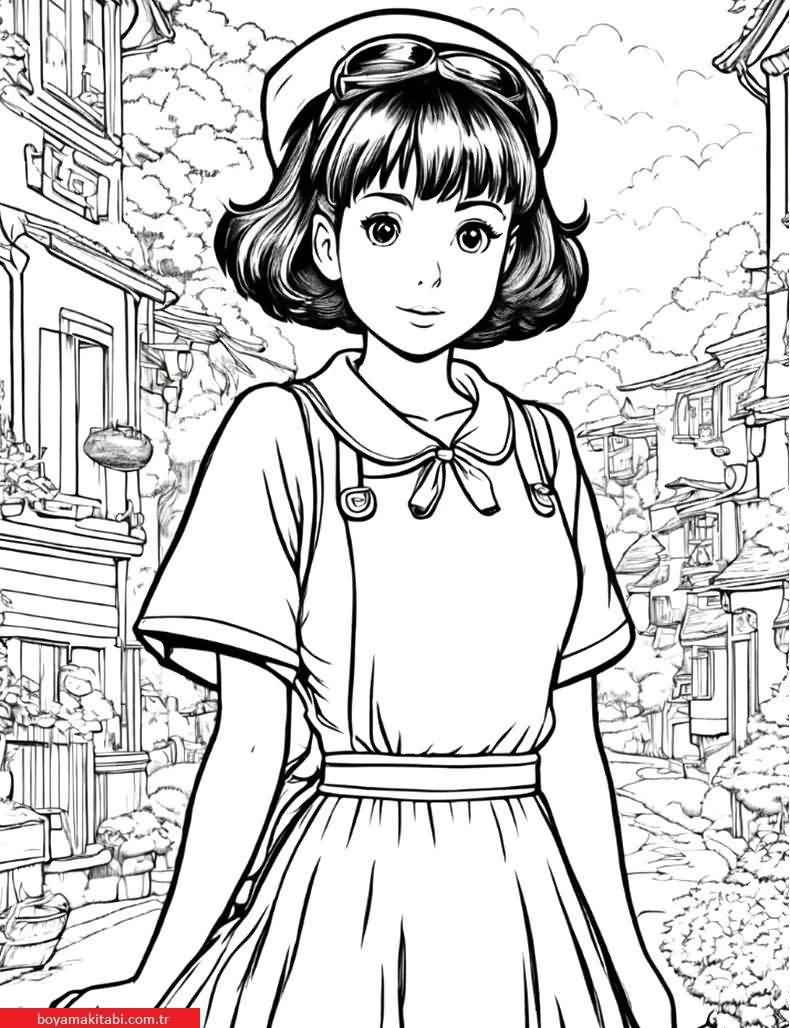 Anime boyama sayfası – basit çizim, kolay boyama