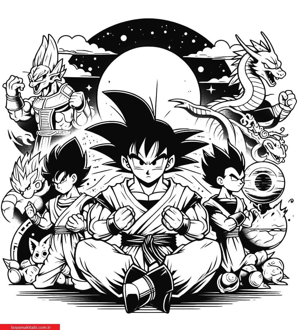 Dragon Ball Z boyama sayfası – boyama etkinliği, çocuk aktivitesi
