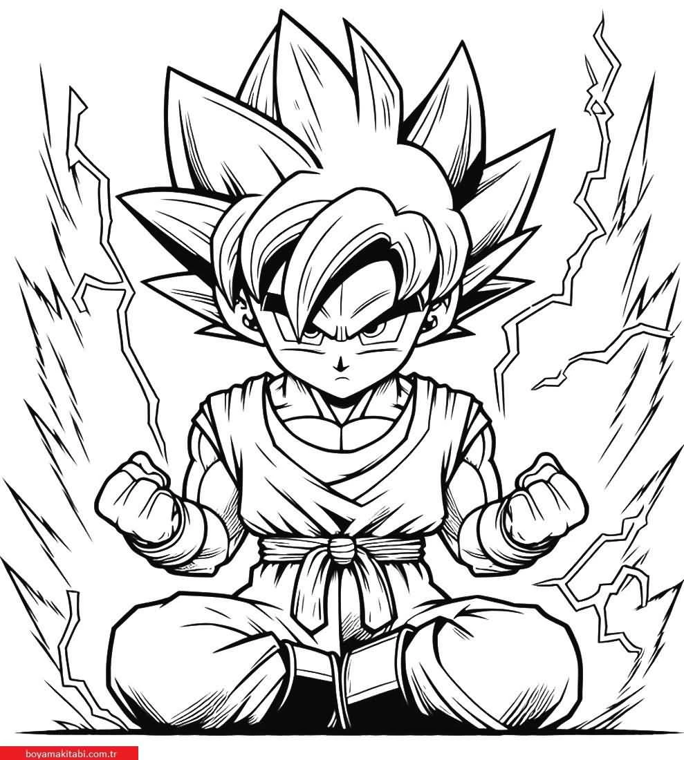 Dragon Ball Z boyama sayfası – çocuk aktivitesi, PDF indir