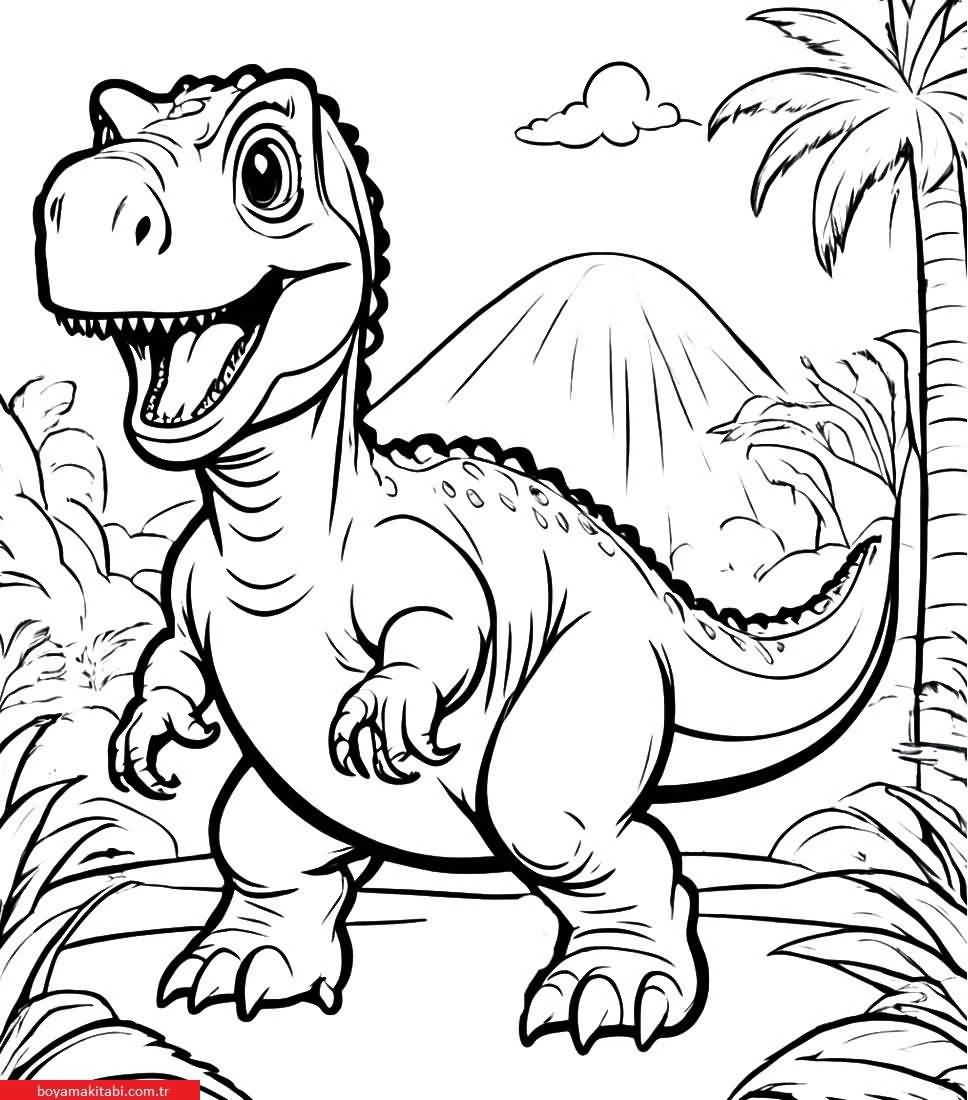 T-rex boyama sayfası – renkli çizimler, okul öncesi