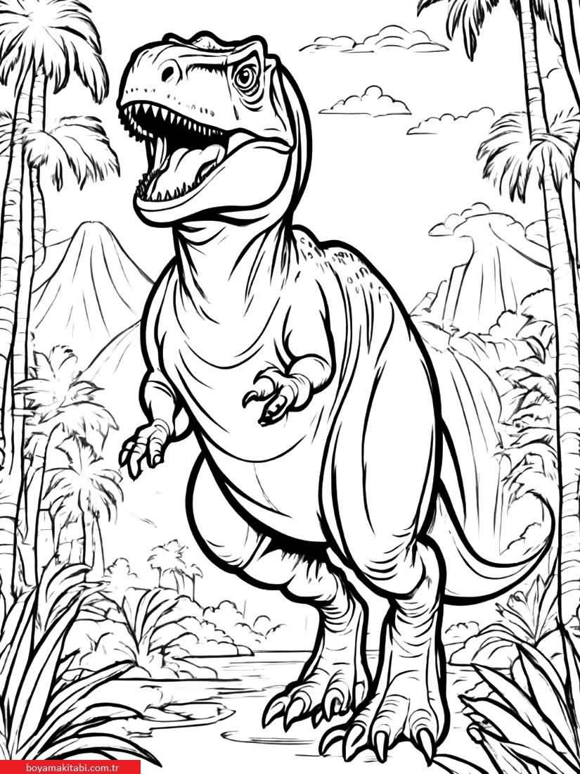 T-rex boyama sayfası – çocuklar için, çizgi film temalı