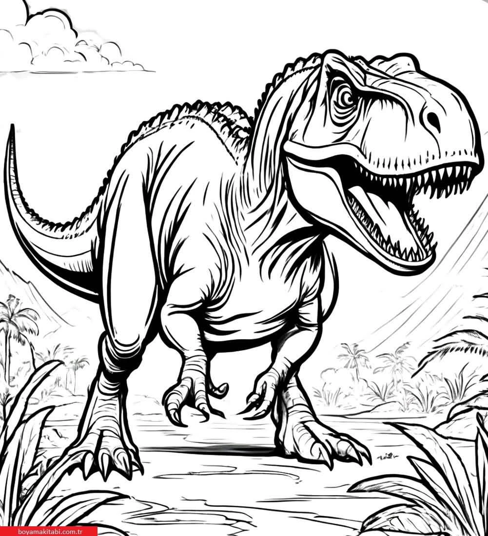 T-rex boyama sayfası – kolay boyama, eğitici aktivite