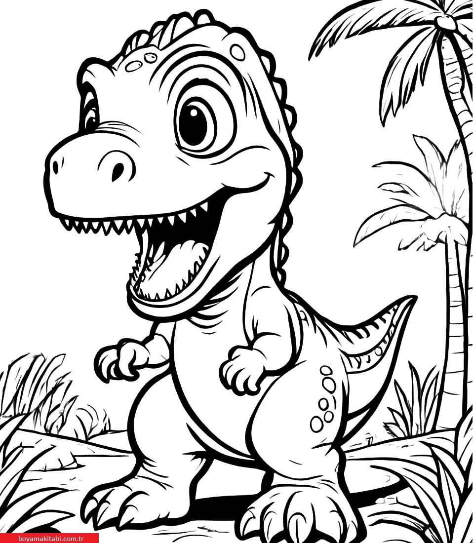 T-rex boyama sayfası – eğlenceli etkinlik, el becerilerini geliştirir