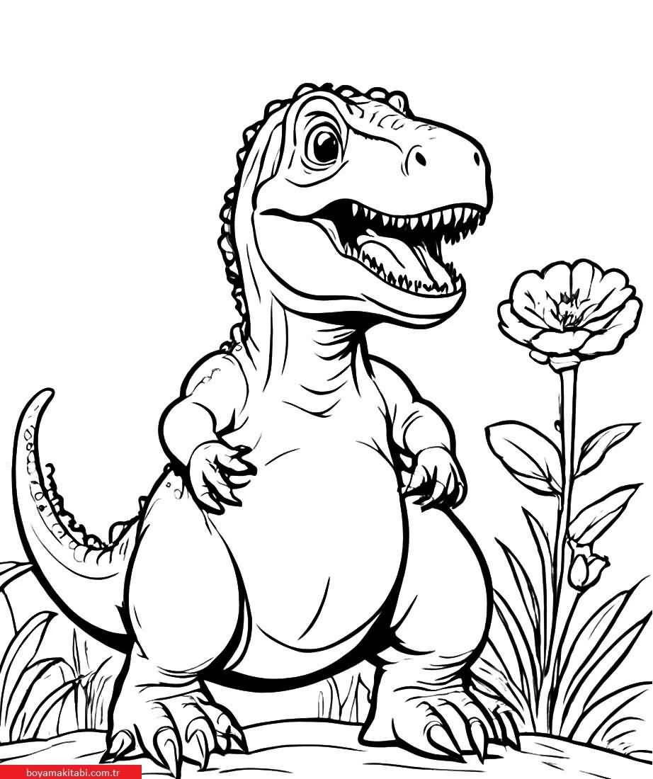 T-rex boyama sayfası – sevimli karakter, sanatsal çalışma