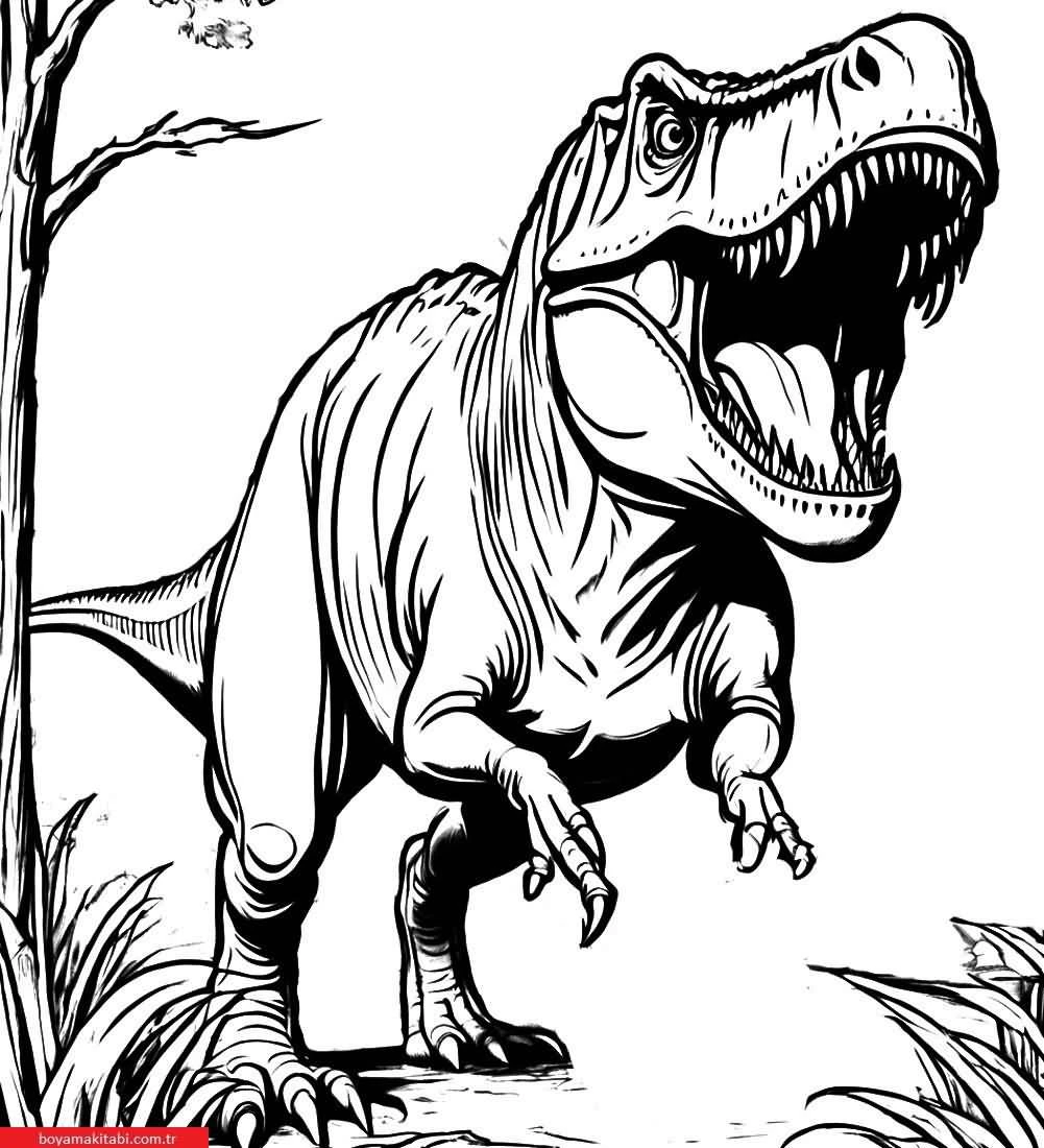 T-rex boyama sayfası – çizgi film temalı, basit çizim