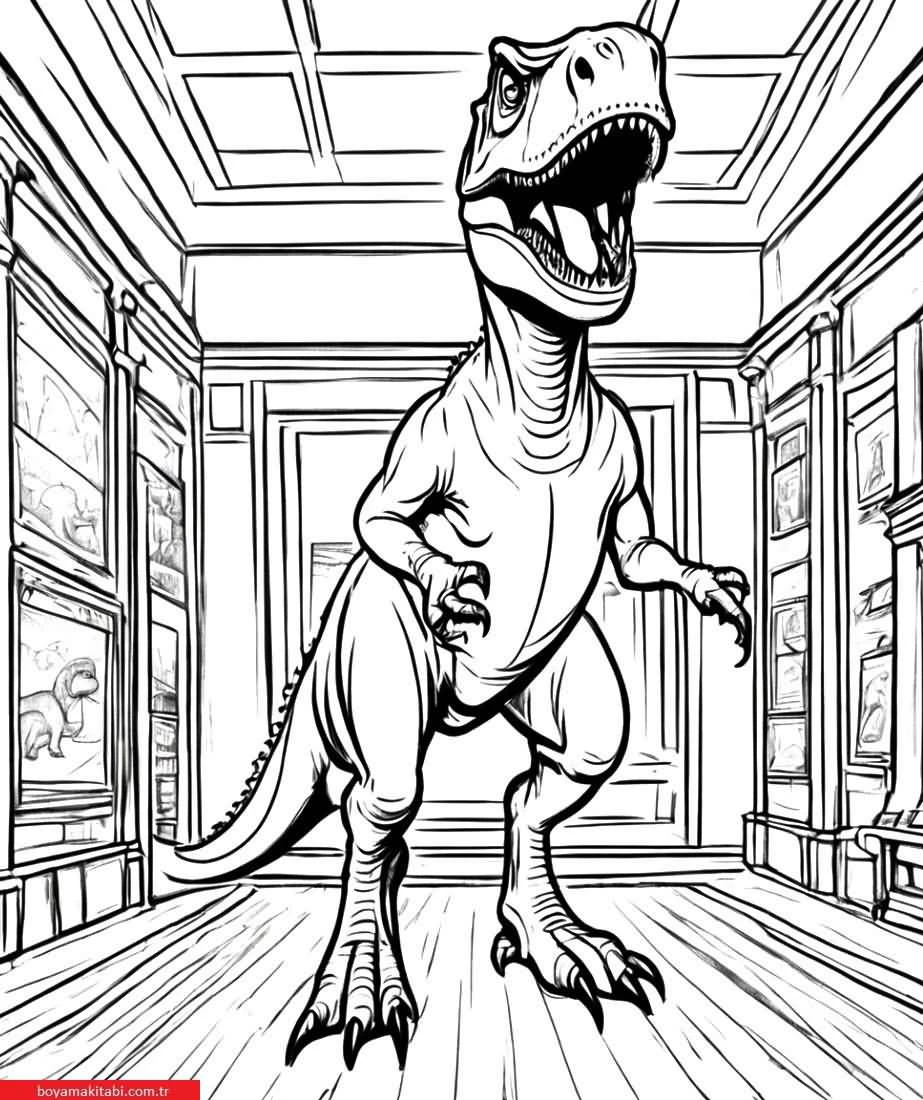 T-rex boyama sayfası – el becerilerini geliştirir, boyama çalışması
