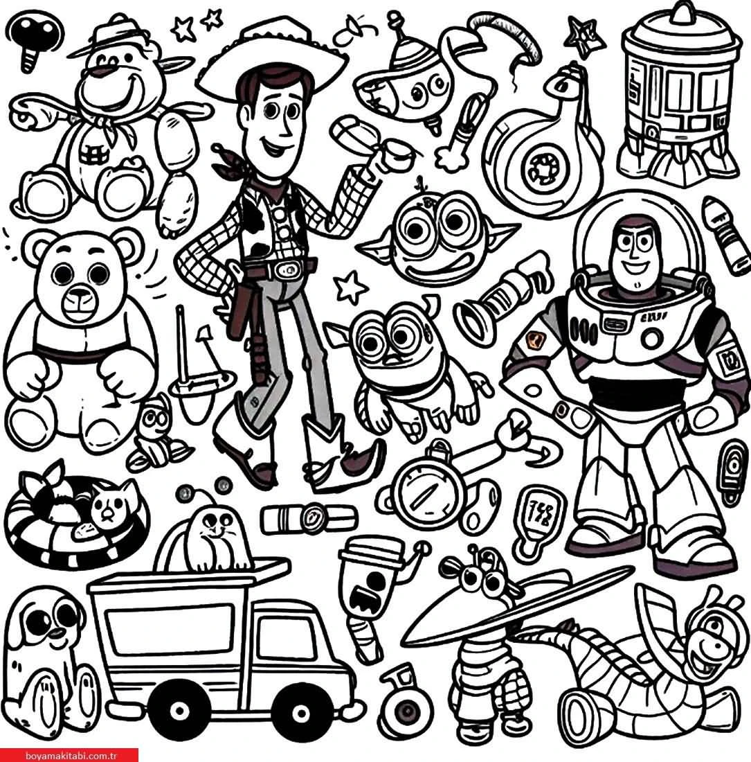 Toy Story boyama sayfası – yaratıcılığı geliştirir, keyifli zaman