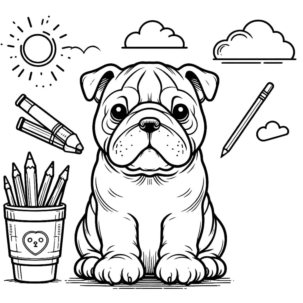 Buldog boyama sayfası – PDF indir, sevimli karakter