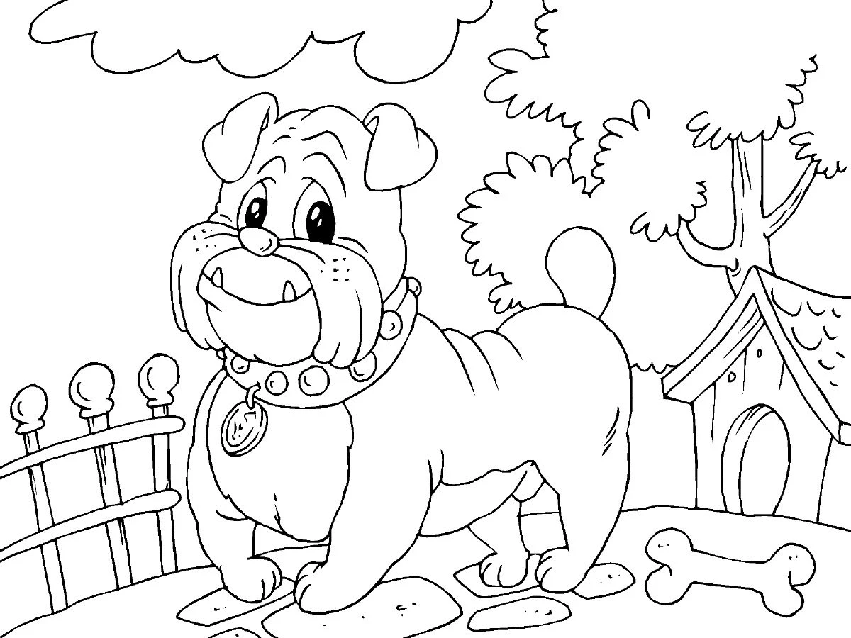 Buldog boyama sayfası – kolay boyama, eğitici aktivite