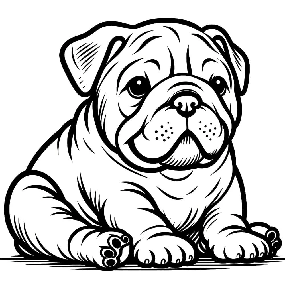 Buldog boyama sayfası – basit çizim, kolay boyama