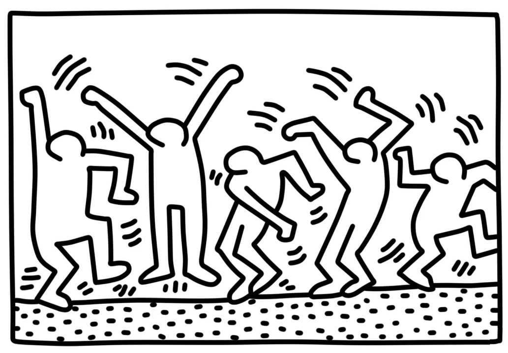 Keith Haring boyama sayfası – çocuklar için, çizgi film temalı