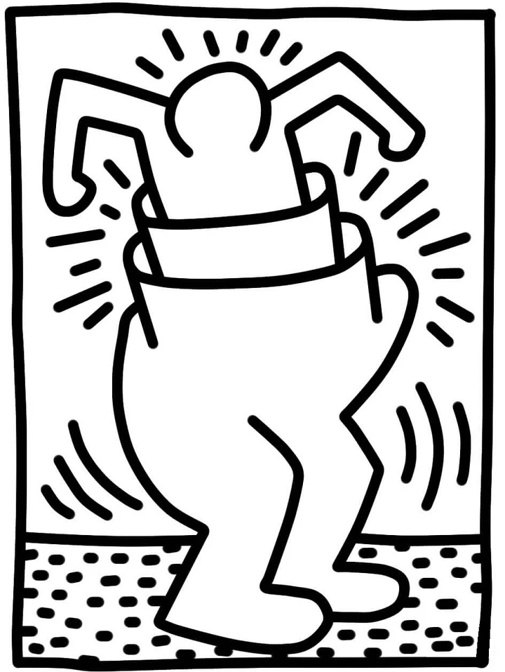Keith Haring boyama sayfası – çizgi film temalı, basit çizim