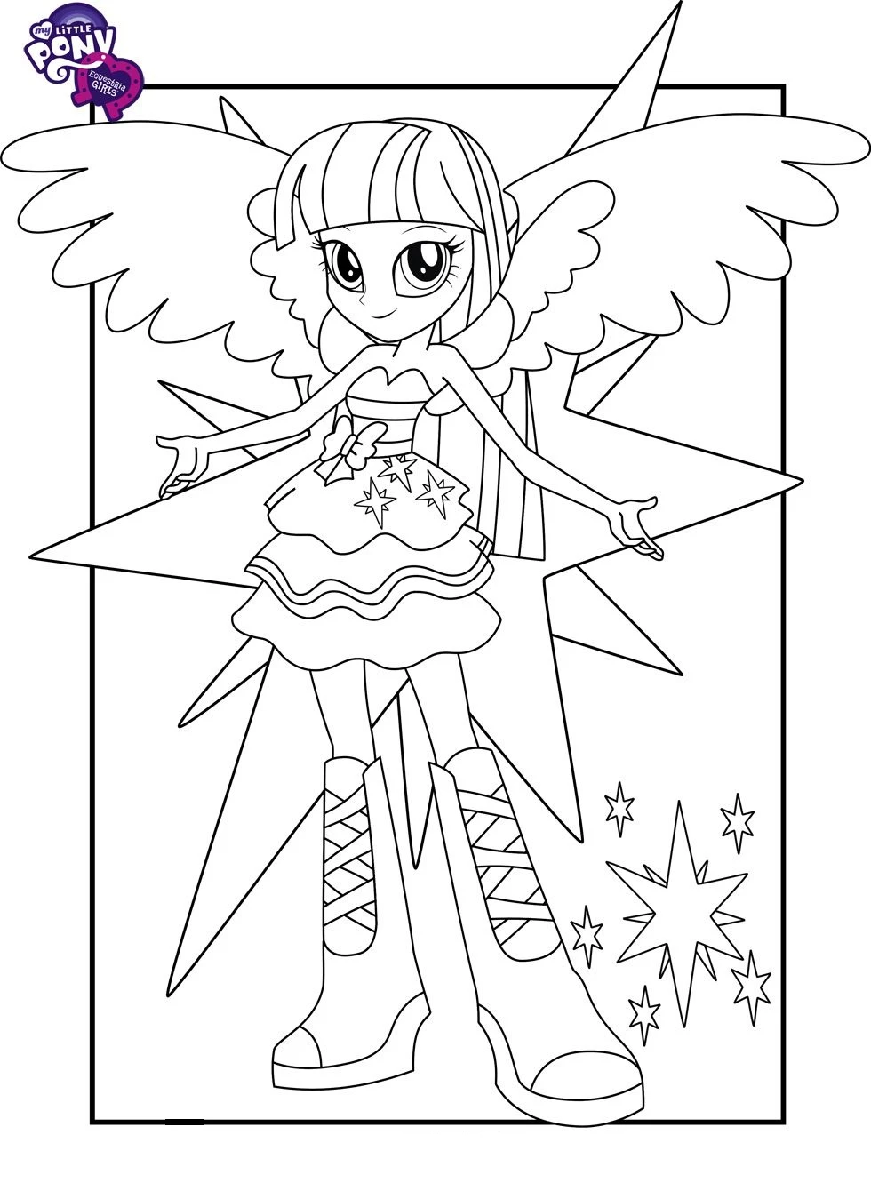 Equestria Girls boyama sayfası – sevimli karakter, sanatsal çalışma