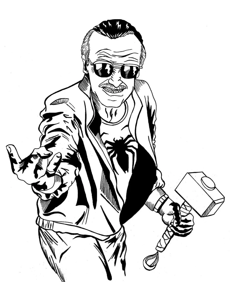 Stan Lee boyama sayfası – çizgi film temalı, basit çizim