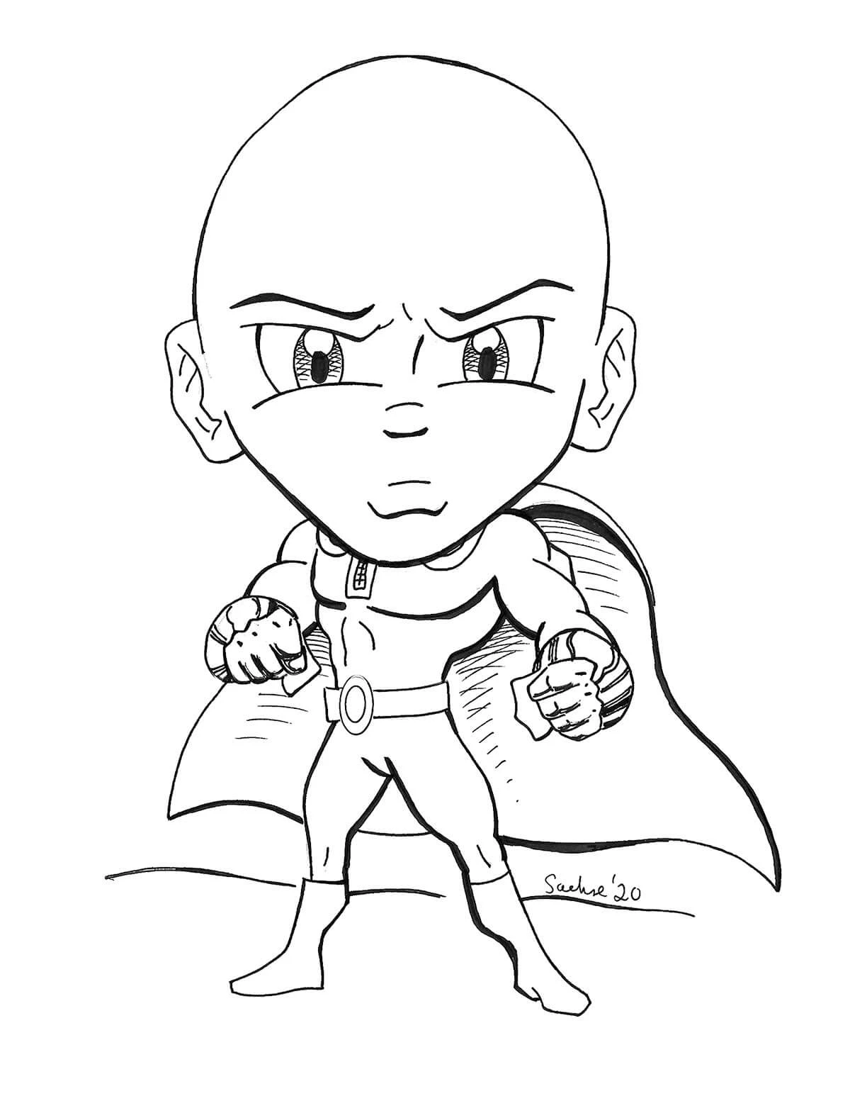One Punch Man boyama sayfası – PDF indir, sevimli karakter
