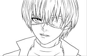 Kaneki Ken boyama sayfası – çocuklar için, çizgi film temalı