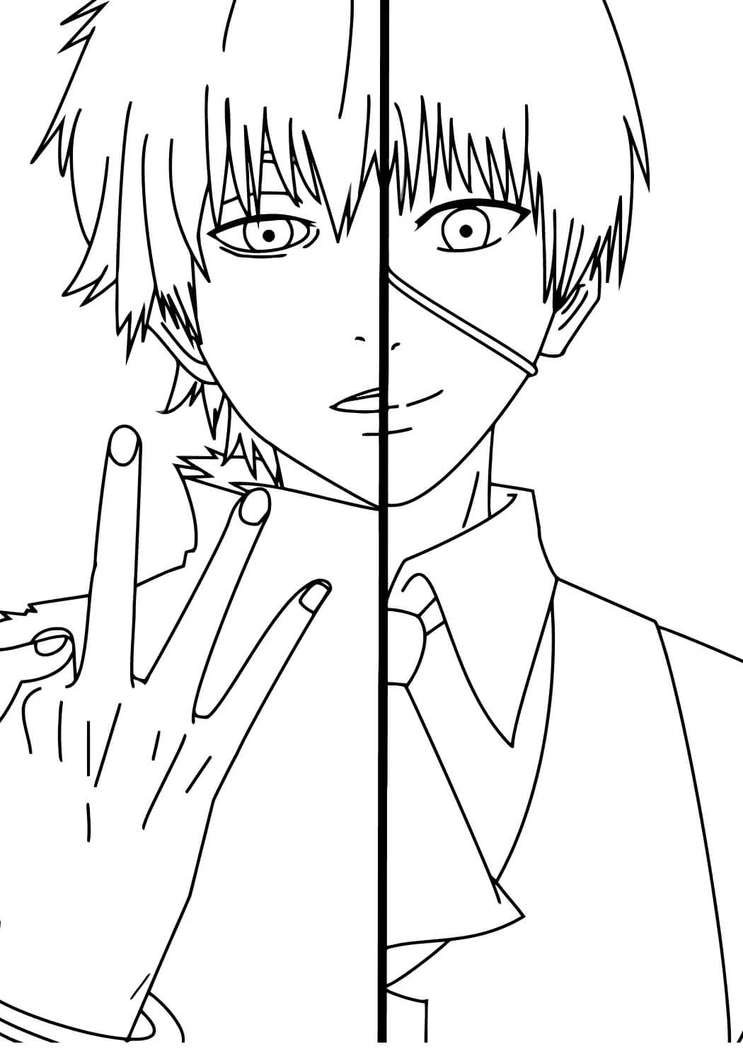 Kaneki Ken boyama sayfası – eğlenceli etkinlik, el becerilerini geliştirir