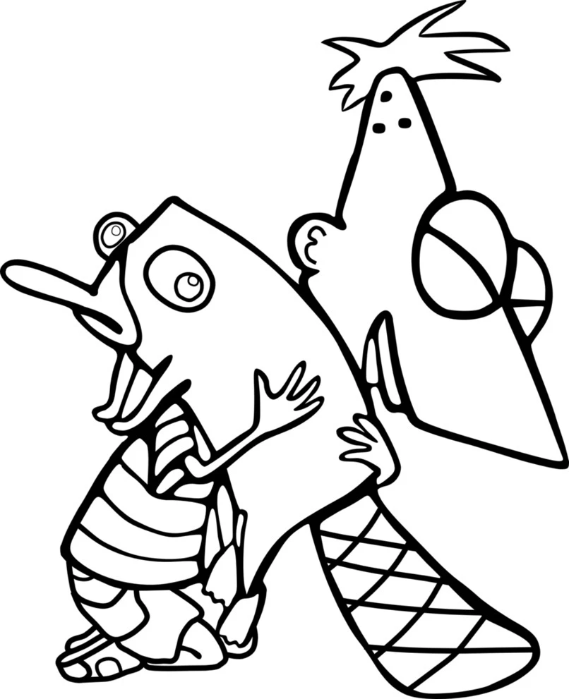 Phineas Ve Ferb boyama sayfası – renkli çizimler, okul öncesi