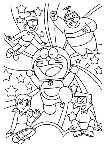 Nobita boyama sayfası – el becerilerini geliştirir, boyama çalışması