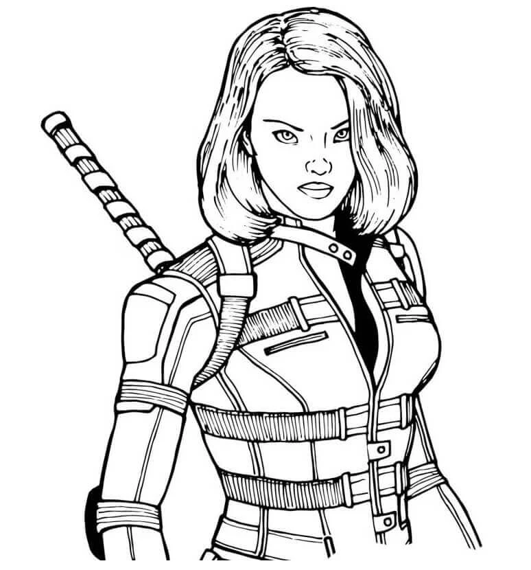 Black Widow boyama sayfası – sevimli karakter, sanatsal çalışma