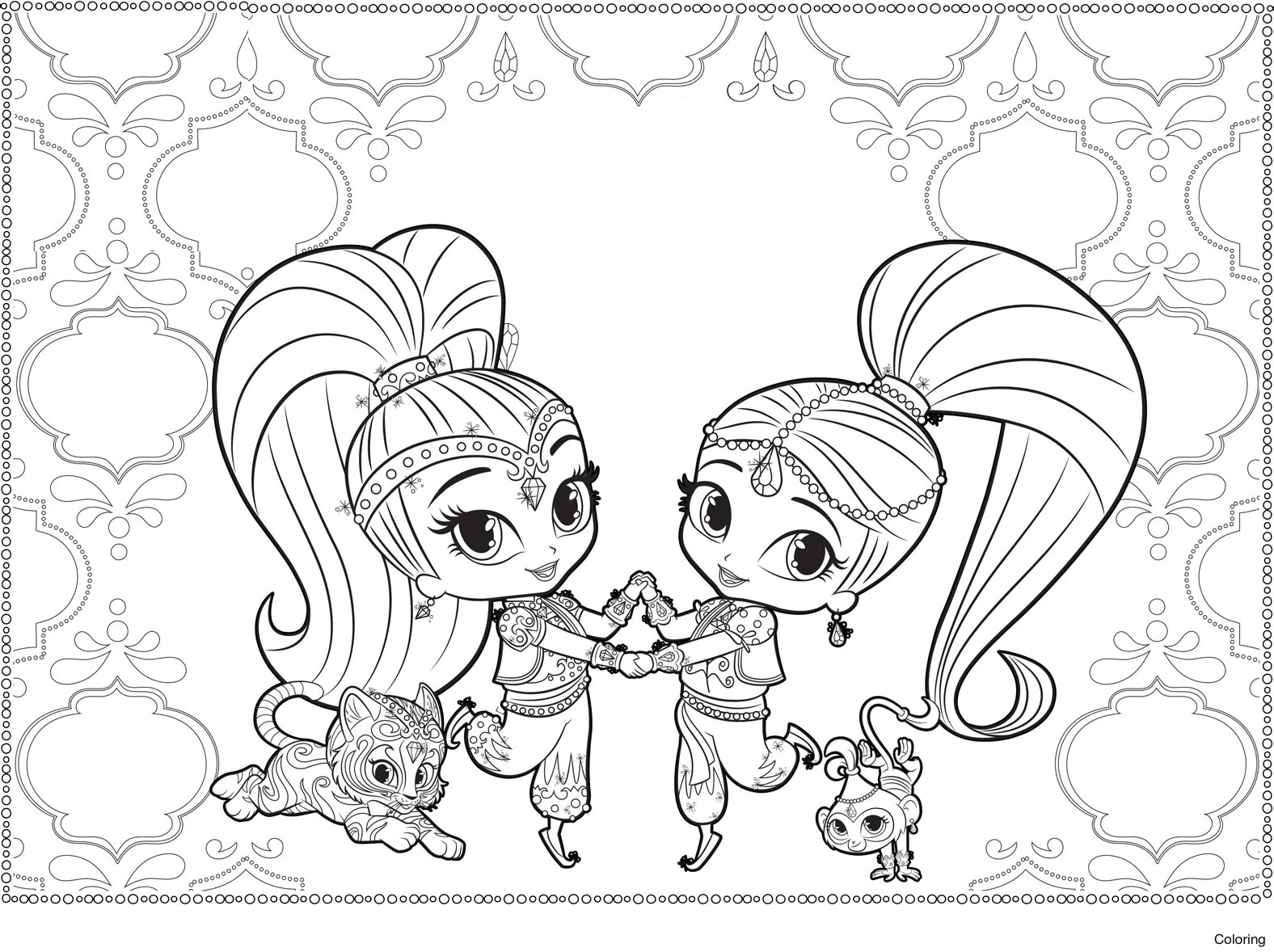 Işıltı ve Parıltı (Shimmer Ve Shine) boyama sayfası – çocuk aktivitesi, PDF indir