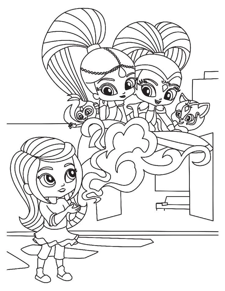 Işıltı ve Parıltı (Shimmer Ve Shine) boyama sayfası – sanatsal çalışma, çocuklar için