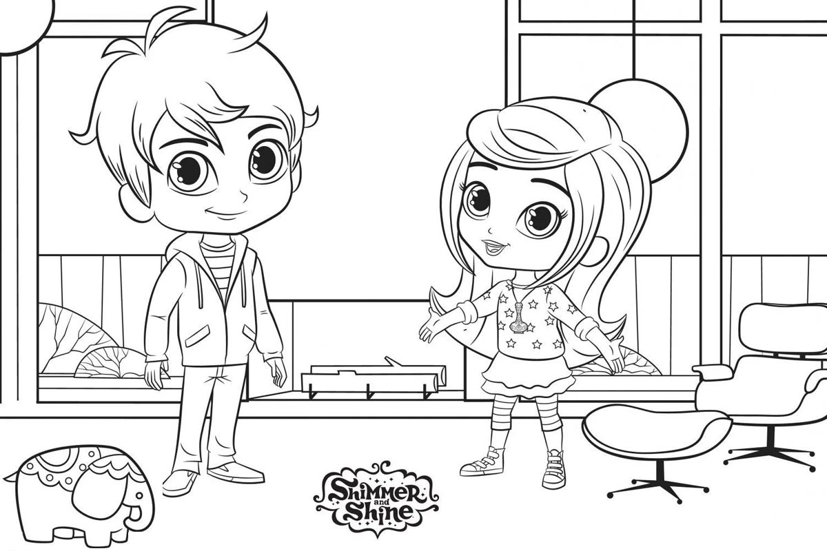 Işıltı ve Parıltı (Shimmer Ve Shine) boyama sayfası – basit çizim, kolay boyama